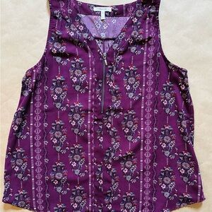 Maurices Purple Sleeveless Blouse with Floral Design